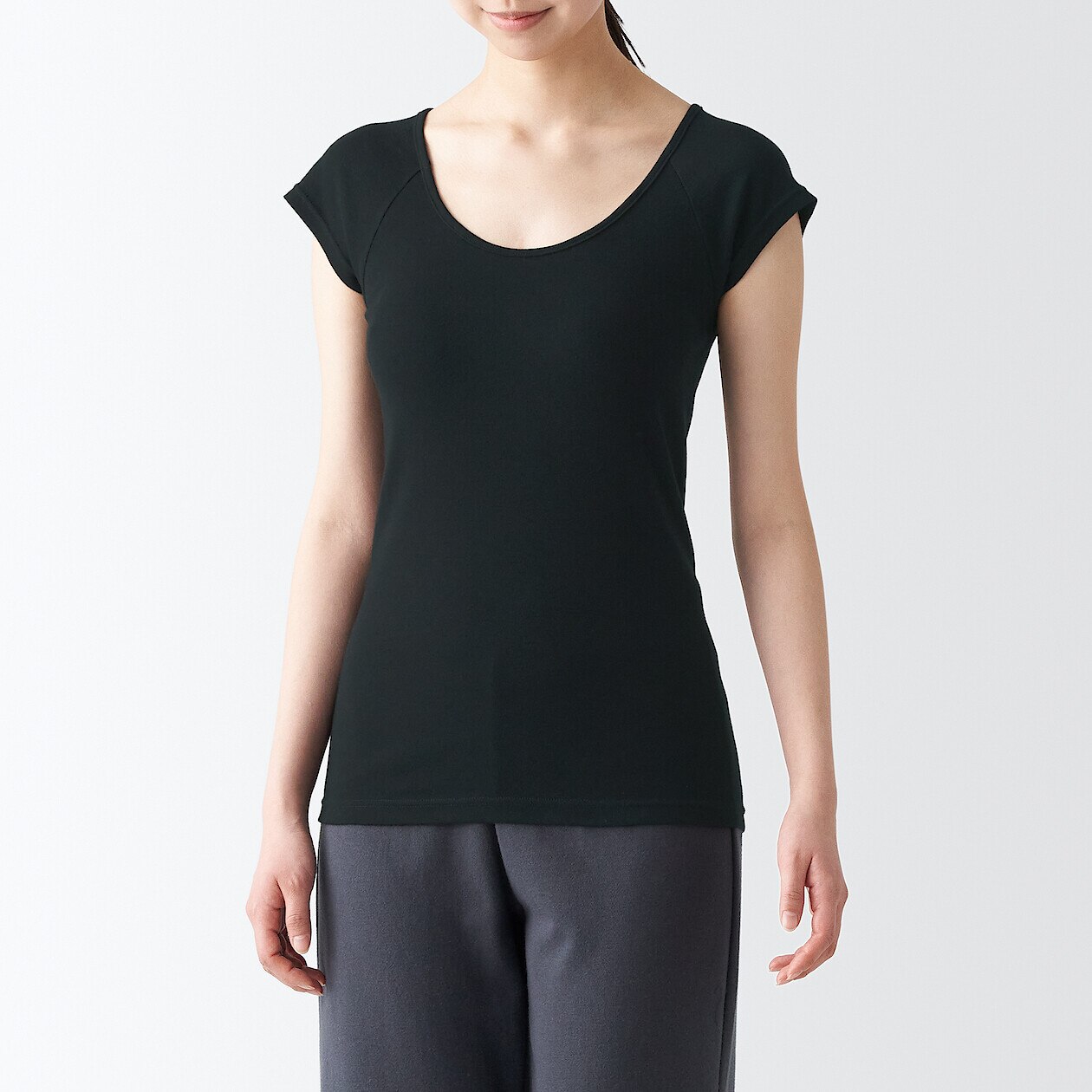 Shop Cotton Ribbed French Sleeve T-shirt online | Muji Qatar